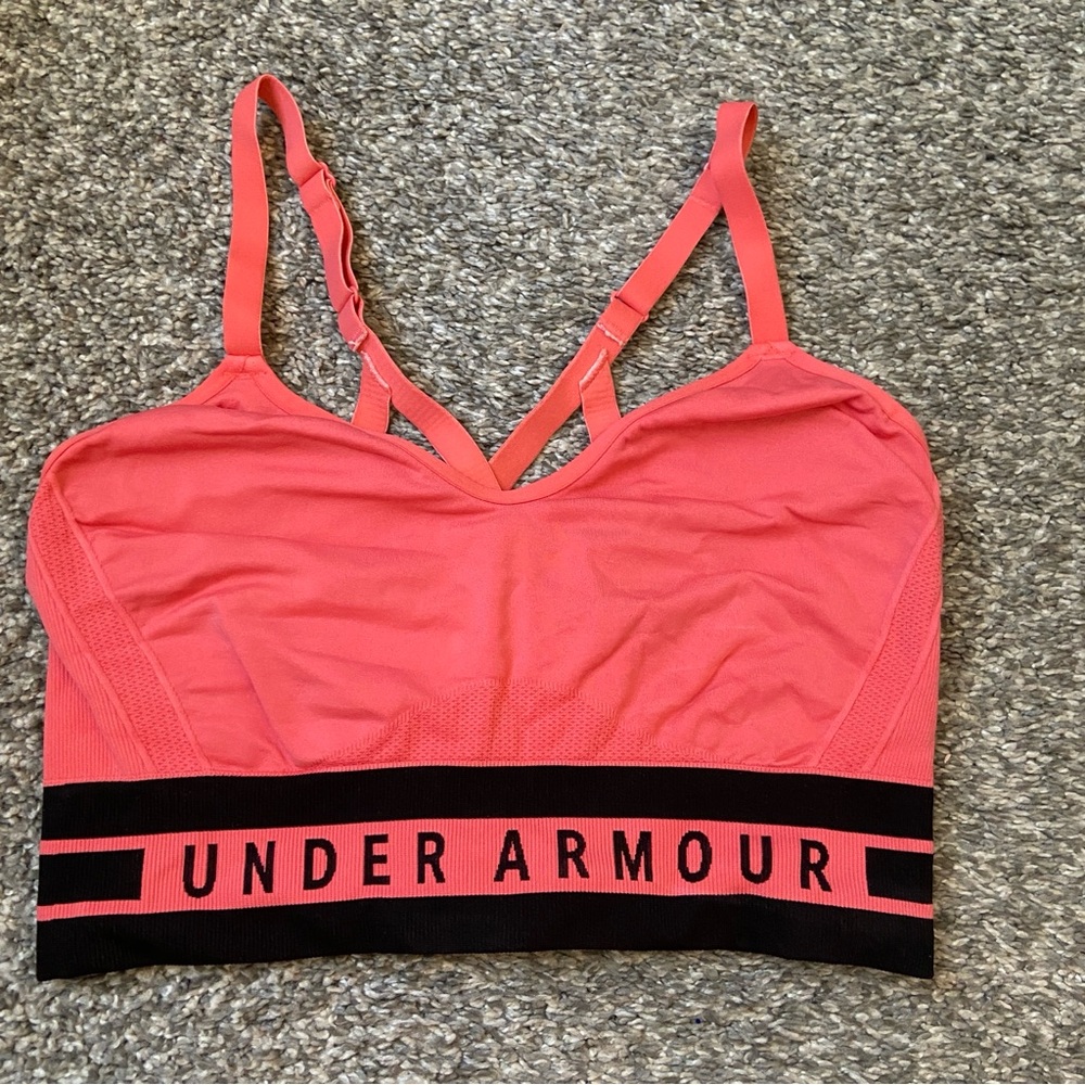 10/$20 Under Armour Coral Pink Sports Bralette with Black Branded Band